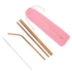 Buckingham Palace Reusable Metal Straws In Pink Bag Picnics