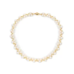 Online Gold Hematite And White Pearl Collar Necklaces