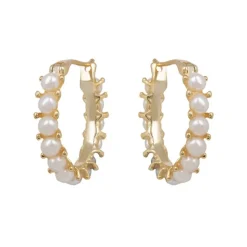 Discount White Pearl Hoop Earrings Earrings