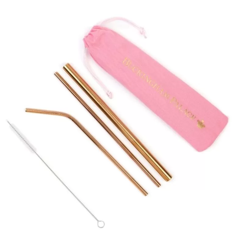 Royal Collection Shop Picnics*Buckingham Palace Reusable Metal Straws In Pink Bag