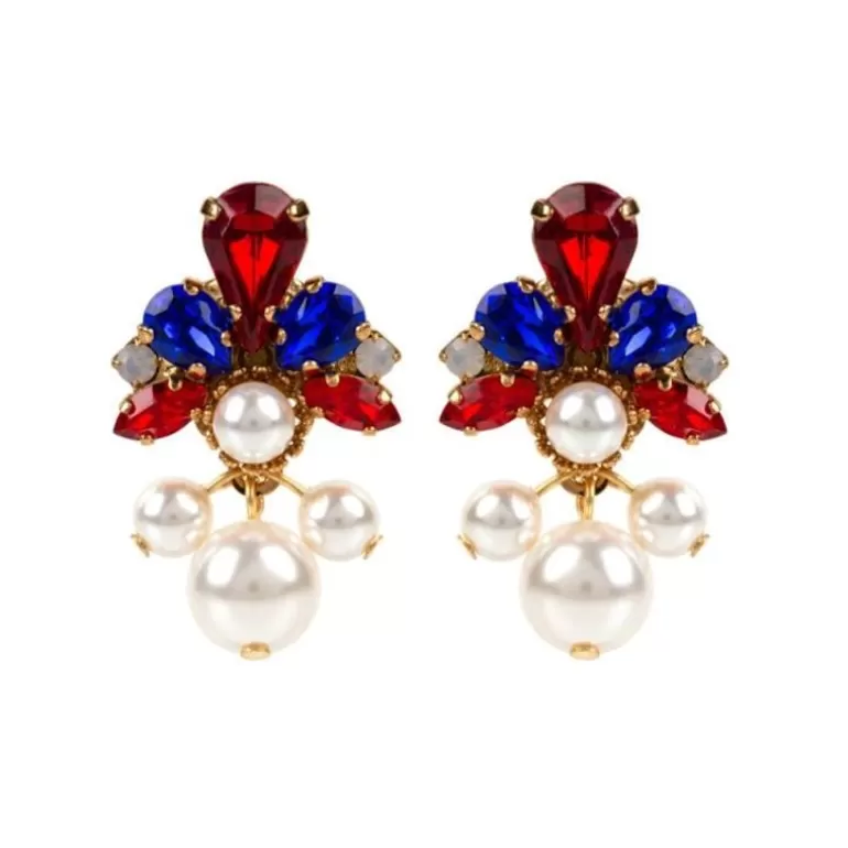 Royal Collection Shop Earrings*Vicki Sarge Red, White And Blue Pearl Drop Earrings